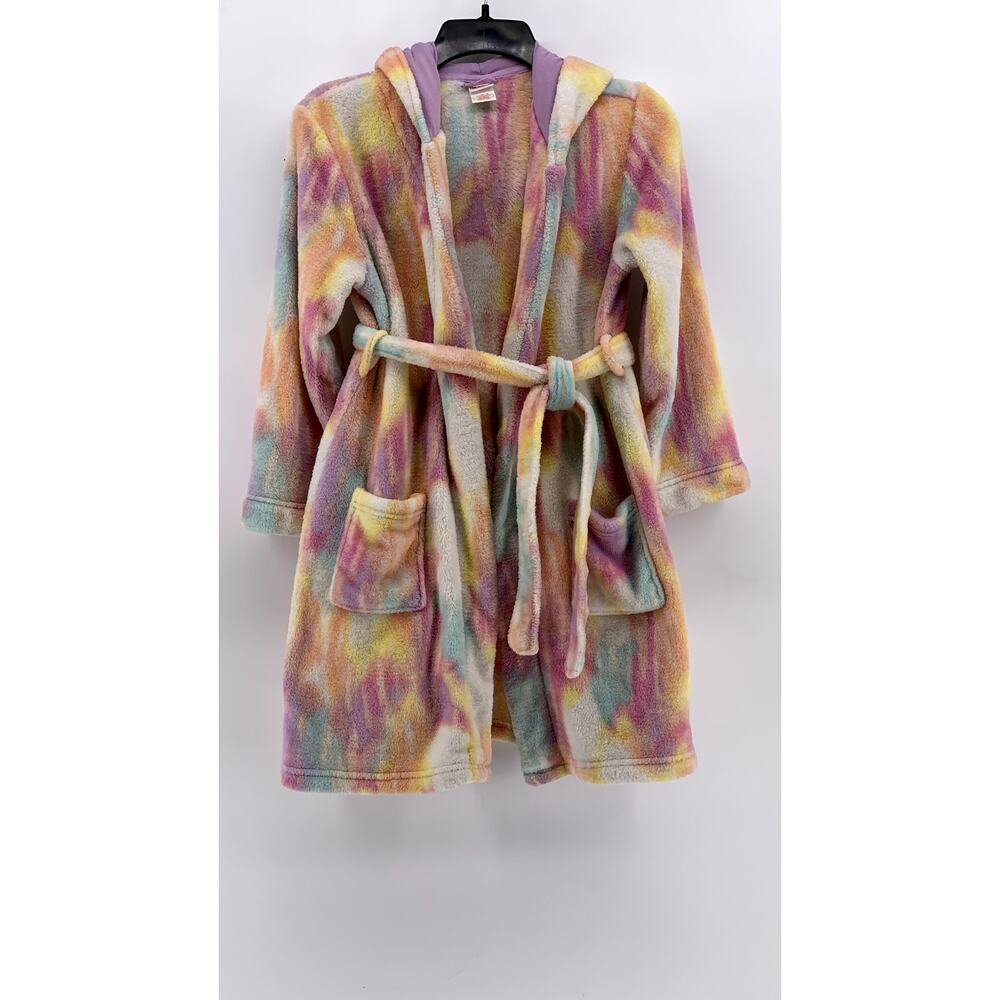 CAT & JACK GIRLS' Multi Color Tie-Dye Hooded Fleece Robe SZ L